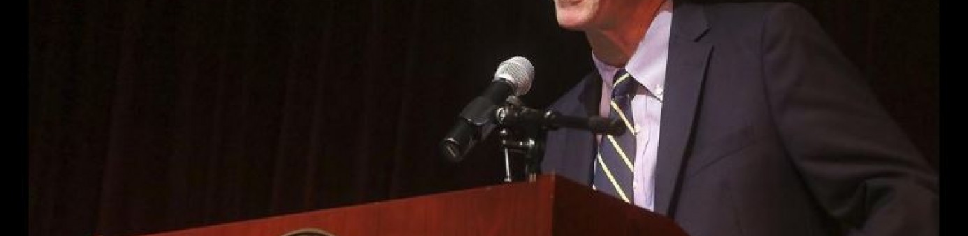 Photograph of New Palm Beach Day Academy Head of School Fanning M. Hearon III makes remarks during his official installation ceremony in September. -Damon Higgins 